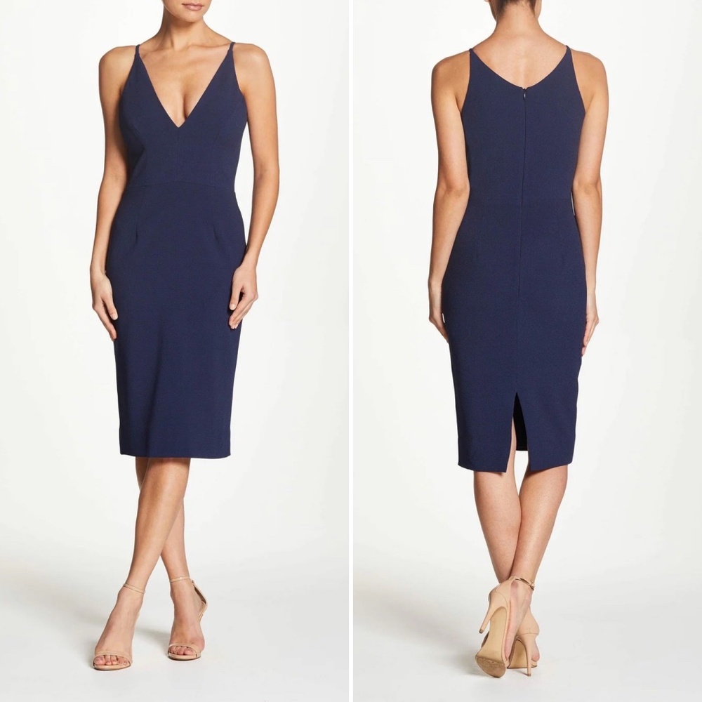 ✨NWT✨ DRESS THE POPULATION Lyla Crepe Cocktail Dress in Midnight Blue Sz XS